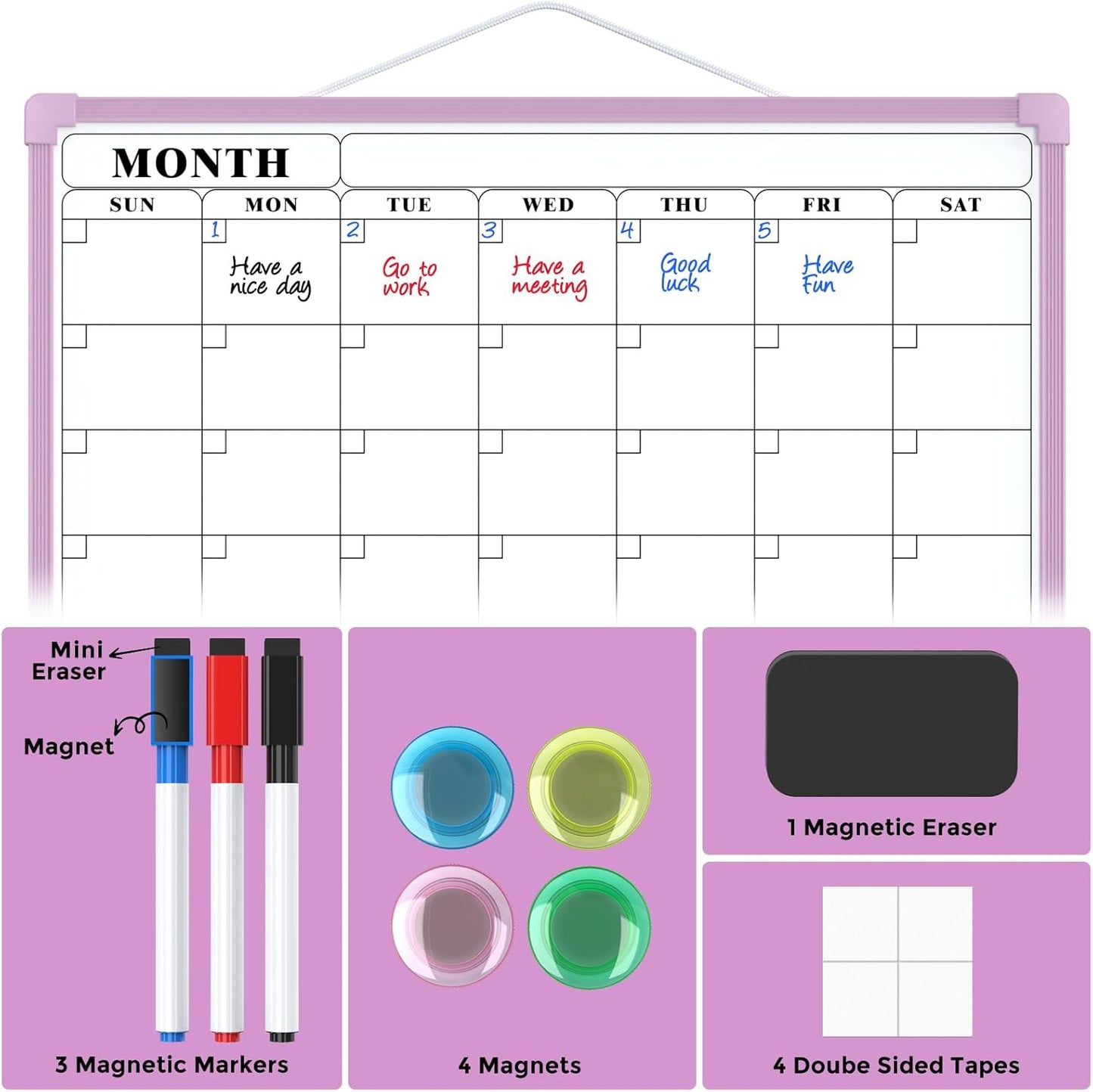 MaxGear Monthly Calendar Dry Erase Board for Wall, 16"x12" Small Hanging Double-Sided White Board, Portable Whiteboard for Planning, Drawing, Memo, to Do List, School, Home, Kitchen, Office