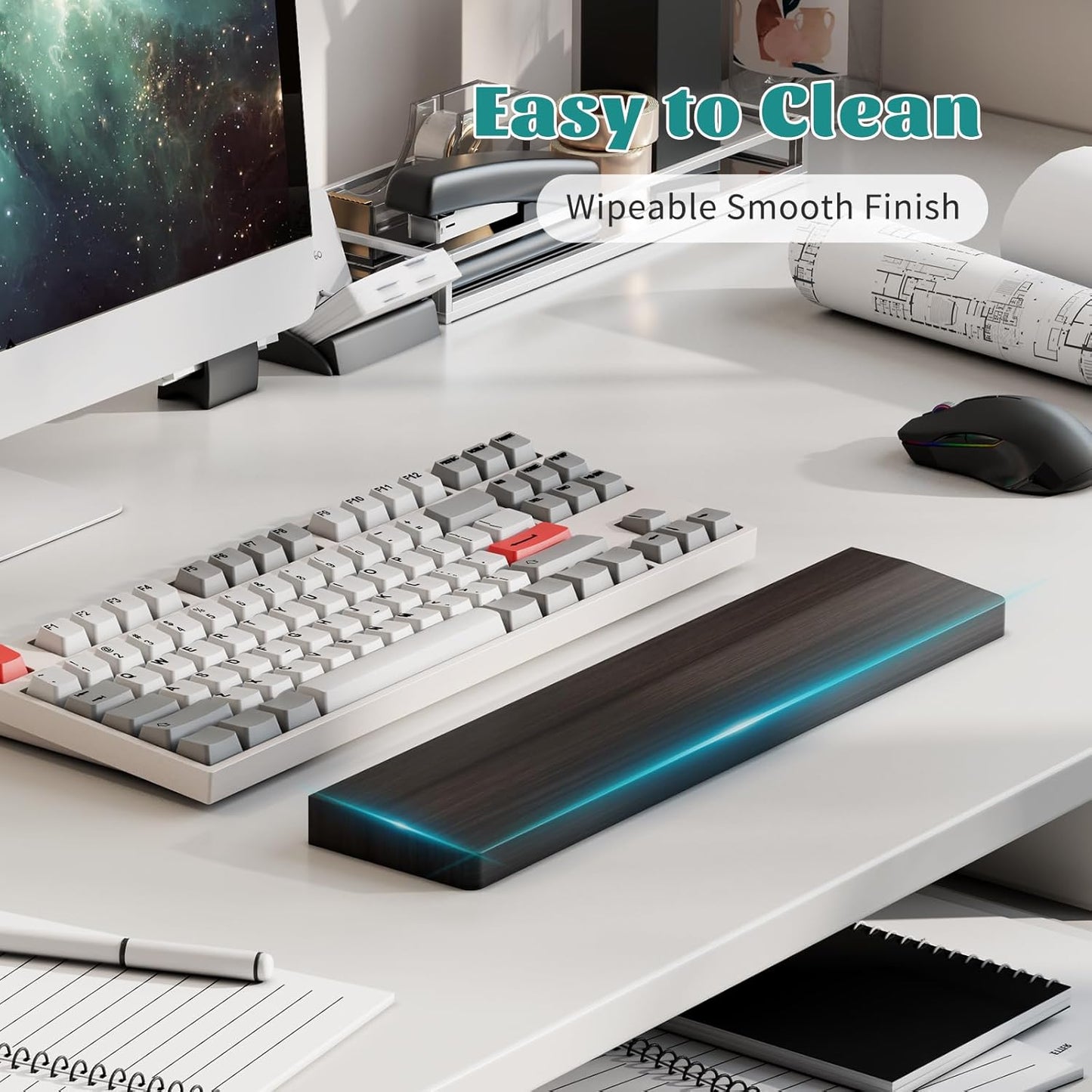 Wooden Wrist Rest, 11.8-inch Length and 22mm Thickness for Small Keyboard, Bamboo Wood Palm Rest, Ergonomic Design for Mechanical Gaming Keyboard