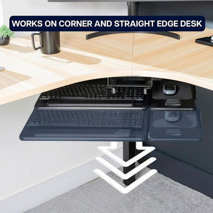 VIVO Adjustable 27 x 12 inch Under Desk Keyboard Tray with 2-Part Tilting Design, Ergonomic Under Table Mount with Padding, Black, Mount-KBTM1