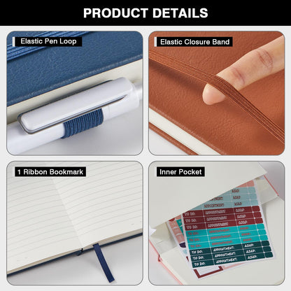 NIRMIRO 3 Pack Pocket Notebook Journals, Small Notepad Notebooks for Note Taking, A6 Mini Note pads with Pen Holder, 408 Lined Pages, 3.7" x 5.7", Black, Brown, Blue