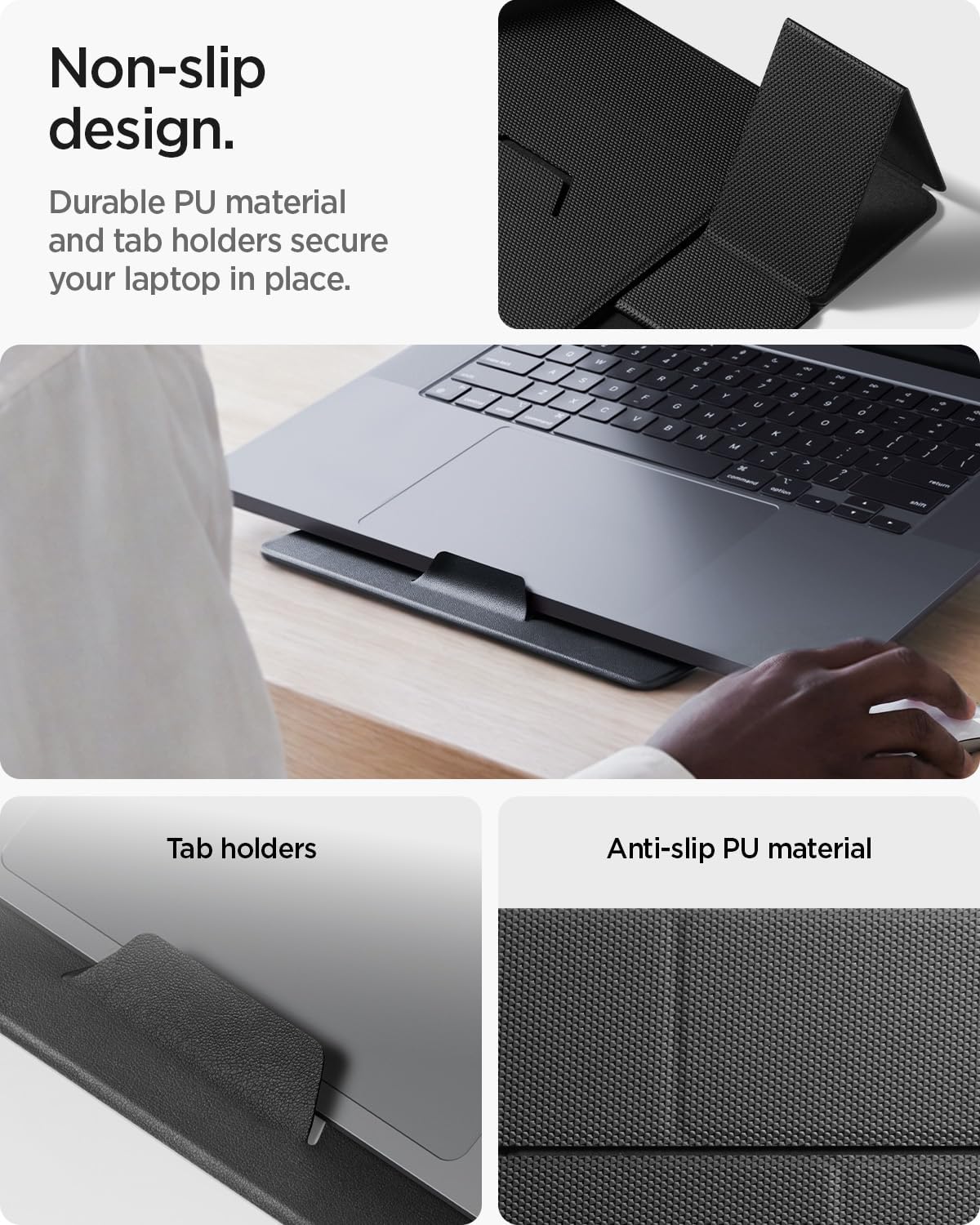 Spigen Slim Fold Portable Laptop Stand Keyboard Riser Foldable Ergonomic Angle Lift Anti-Slip Compatible with MacBook Neo, MacBook Air, MacBook Pro 11"-16" and iPad/Air/Pro and More - Black (LD201-S4)
