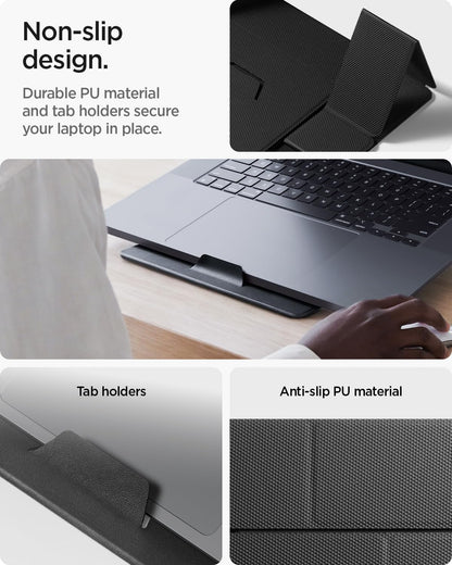 Spigen Slim Fold Portable Laptop Stand Keyboard Riser Foldable Ergonomic Angle Lift Anti-Slip Compatible with MacBook Neo, MacBook Air, MacBook Pro 11"-16" and iPad/Air/Pro and More - Black (LD201-S4)