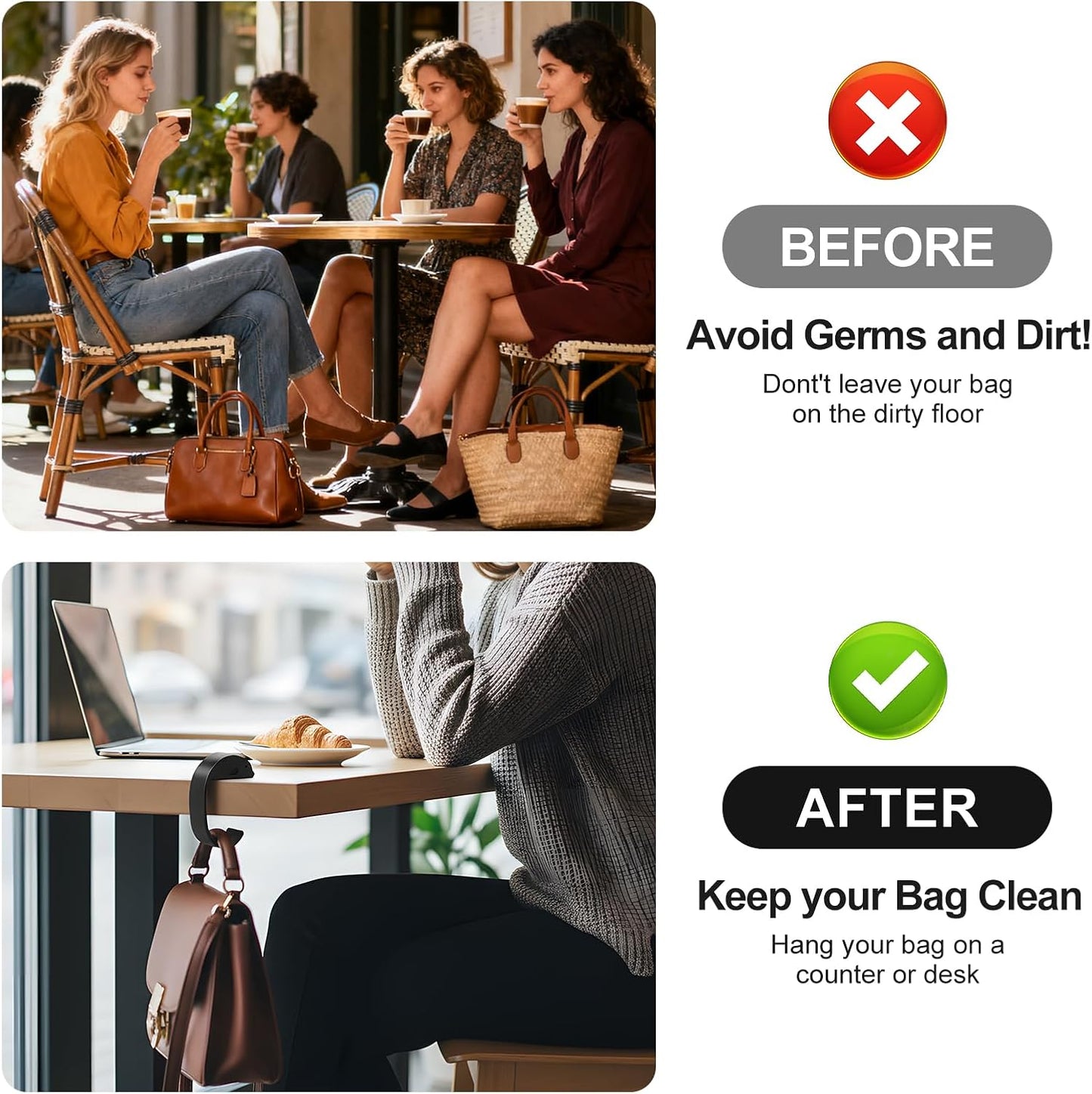 2 PCS Purse Hook for Table Heavy Duty, Bag Hanger for Table, Classroom, Office, Travel, Multi-Use Portable Bag Hook for Desk, Headphone, Key, Backpack, Office Table Accessories