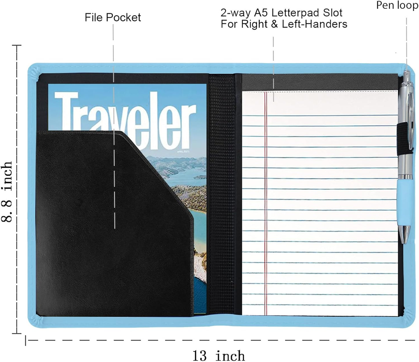 Padfolio/Portfolio Binder, Mini Padfolio Portfolio Binder 5 x 8 Legal Writing Pad, A5 Document Organizer Folder for Men Women, Black