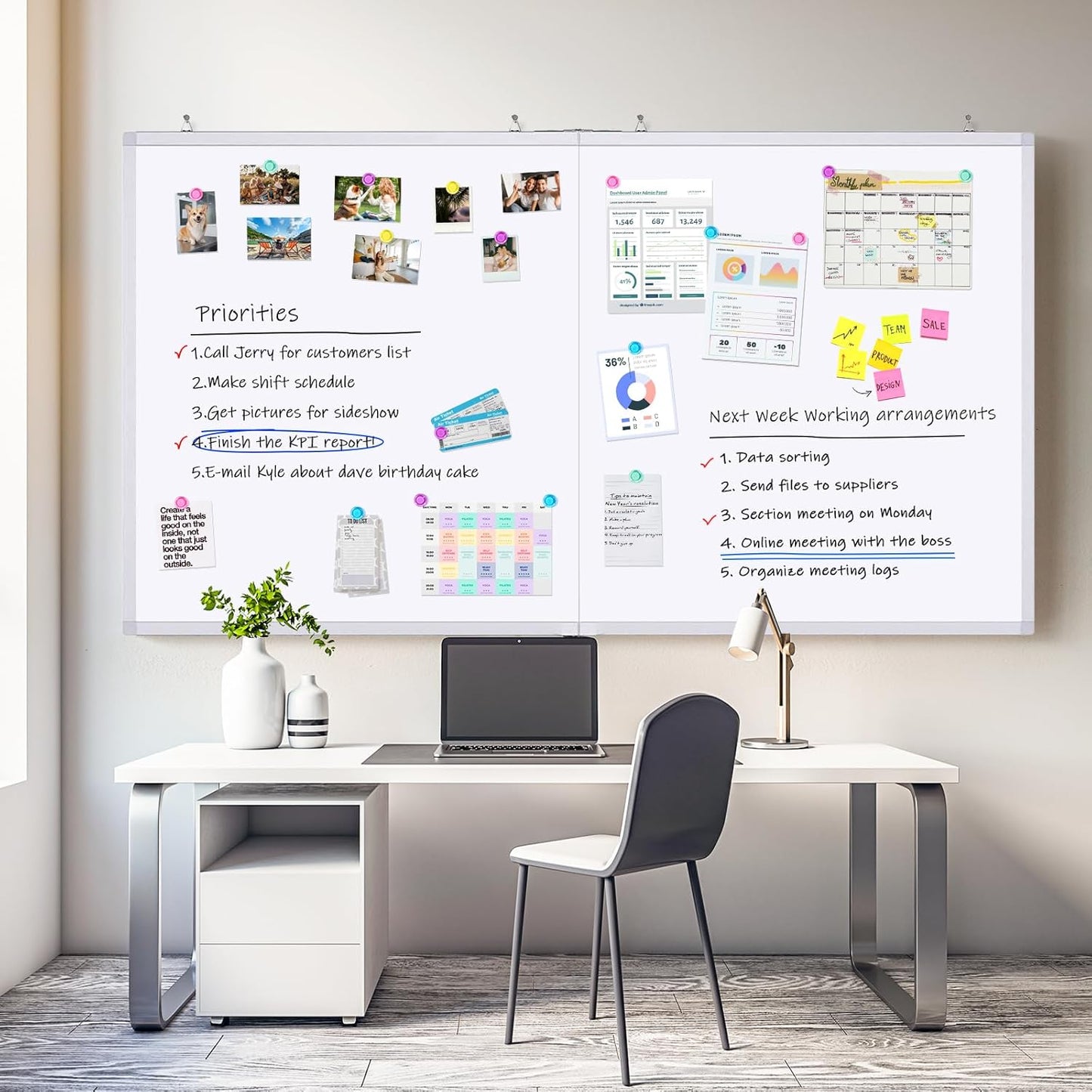 Magnetic White Board Dry Erase Board for Wall，72" x 40" Wall-Mounted Aluminum Frame Marker Board, Foldable Portable Whiteboard with a Long Pen Tray for School, Classroom, Office & Home
