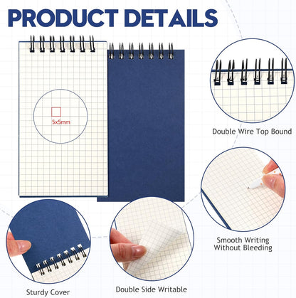 Jutom 2 Pcs Mini Pocket Notebooks Bulk 3x5 Graph Paper Top Spiral Notebook 120 Pages 80 Gsm Mini Grid Notepads for Personal Organizers Home Classroom Business Work Supplies (Kraft)