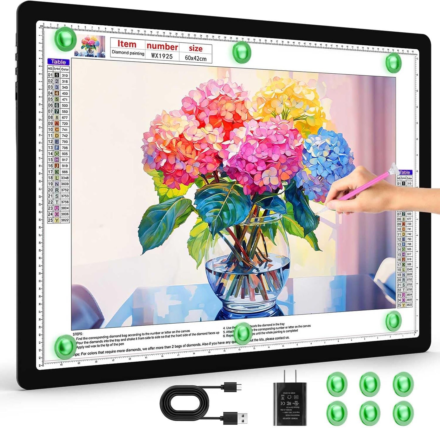 Zocelight Rechargeable A3 Light Board with Built-in Stand & Bag,Super Bright Magnetic Light Box for Tracing,Wireless Light Pad for Diamond Painting,Side Buttons,LED Light Table for Drawing,Sketching