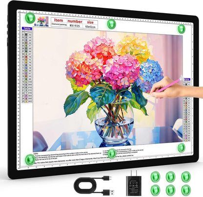 Zocelight Rechargeable A3 Light Board with Built-in Stand & Bag,Super Bright Magnetic Light Box for Tracing,Wireless Light Pad for Diamond Painting,Side Buttons,LED Light Table for Drawing,Sketching