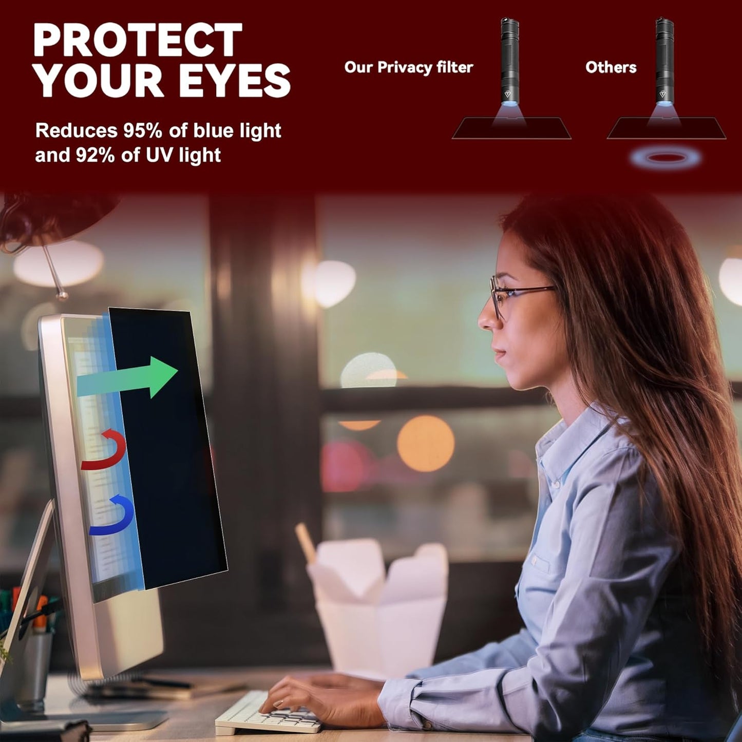 [2-Pack] 24 Inch Computer Privacy Screen Filter (16:9 Aspect Ratio) - Removable, Anti Glare & Blue Light Blocking, Compatible with HP Dell ASUS Acer Samsung Monitors