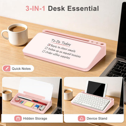 WALGLASS Small Desktop Whiteboard with Storage, Glass Desk Dry Erase White Board Computer Keyboard Stand with Drawer, Desk Organizers with Accessories for Office, Home, School Supplies White