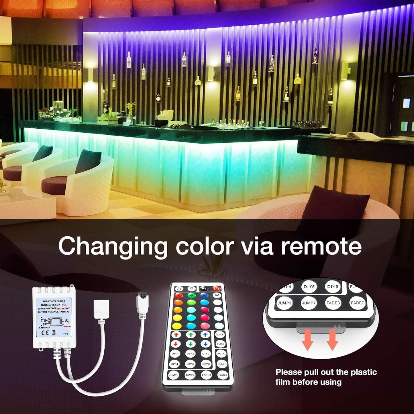 DAYBETTER Led Strip Lights 32.8ft Kit with Remote and Power Supply Color Changing