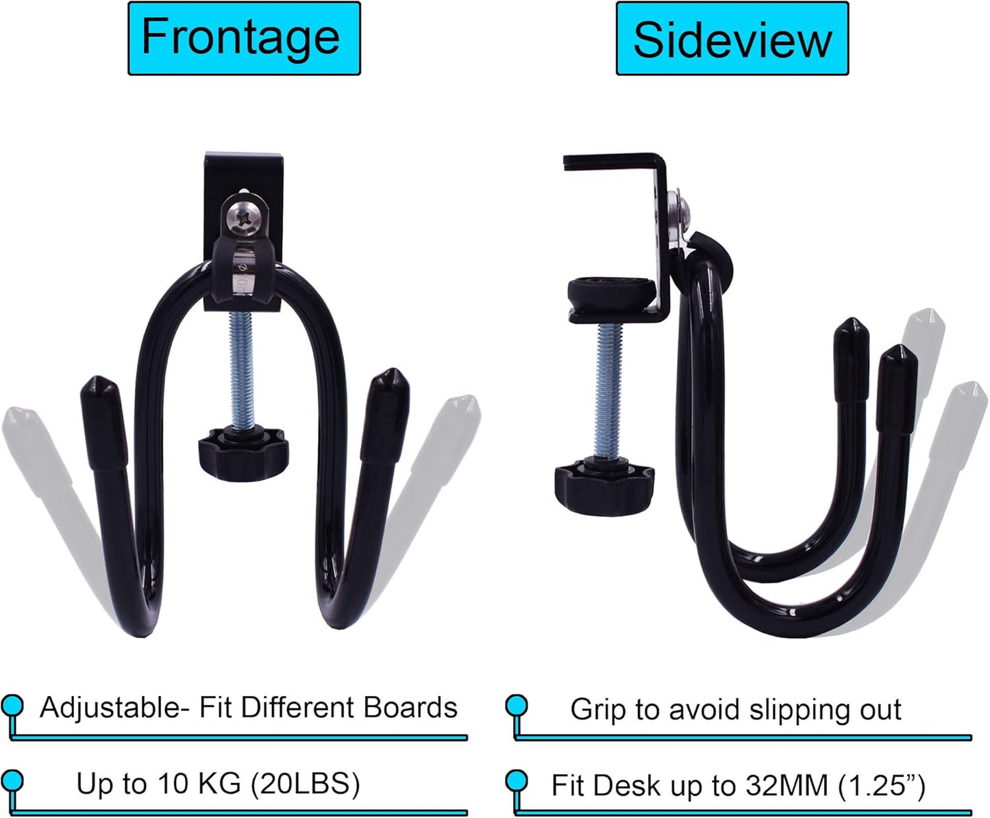 YYST Desk Mount Clamp-On Bag Holder Hook Backpack Hanger Portable for Backpack, Handbag, Purse, Laptop Bag, Tote Bag, Messenger Bag,Table Desk, Under Counter (20 lb. Capacity) (1)