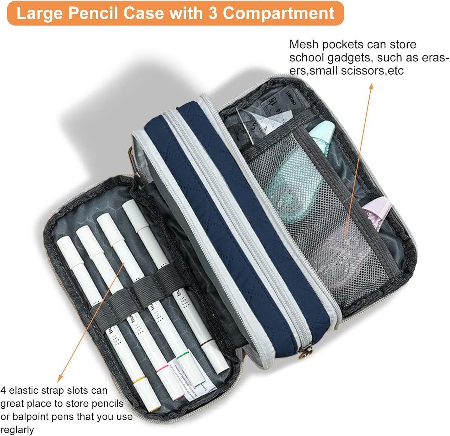 Della Gao Large Pencil Case, Big Capacity Pencil Pouch with 2 Compartments, Office Pencil Bag with Zipper, Big Pen Case for Adults (01-Black)