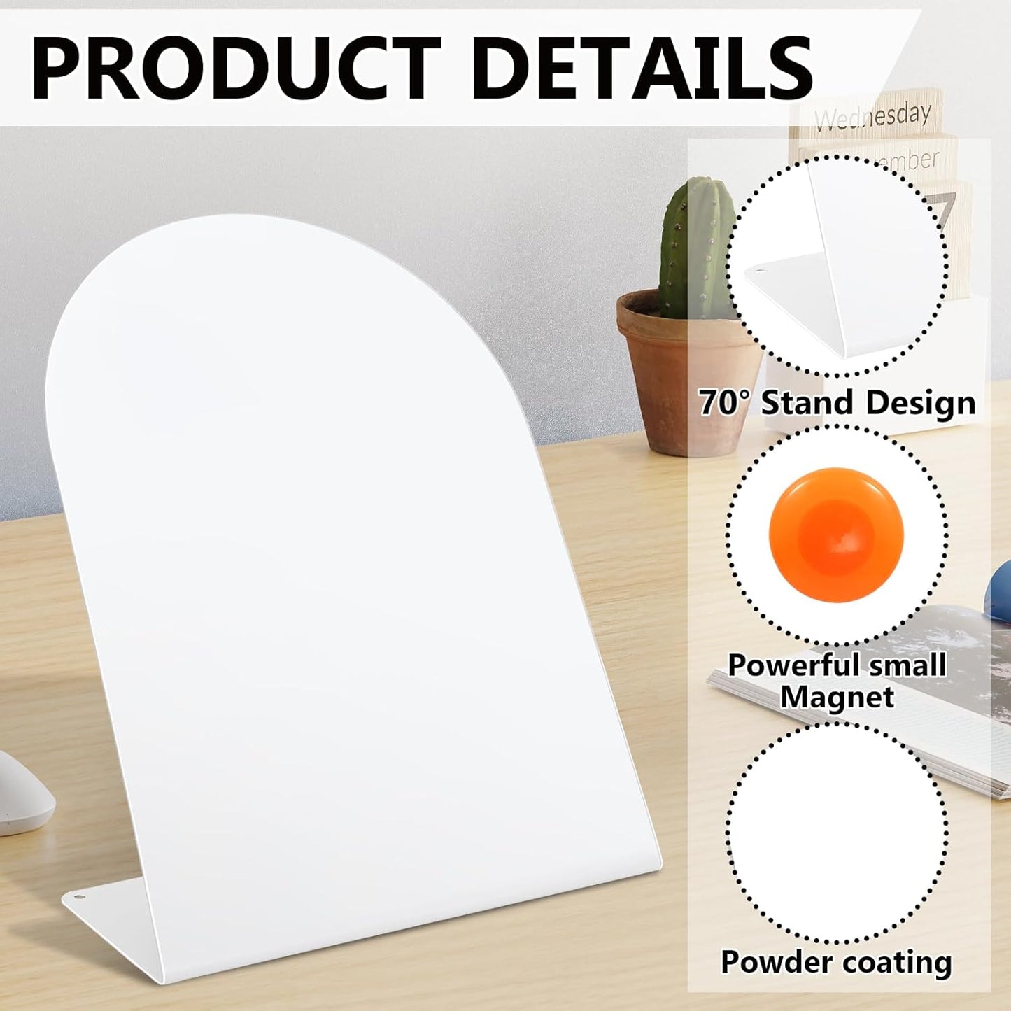 2 PCS Magnetic Bulletin Boards with Easel Stand, 11x8in Tabletop Metal Board with Anti-Tipping Bent Design and 4 Magnets, Memo Picture Display Board for Office, Kitchen, School, Home (Black)