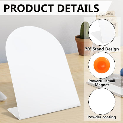 2 PCS Magnetic Bulletin Boards with Easel Stand, 11x8in Tabletop Metal Board with Anti-Tipping Bent Design and 4 Magnets, Memo Picture Display Board for Office, Kitchen, School, Home (Black)