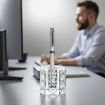 QFkris 2-Pack Crystal Single Pen Holder for Desk, 1.8" Fancy Fountain Pen Stand, Glass Feather Pencil Holder for Office Desktop Decoration, Gift for Man Woman Students Teachers Father Boyfriend