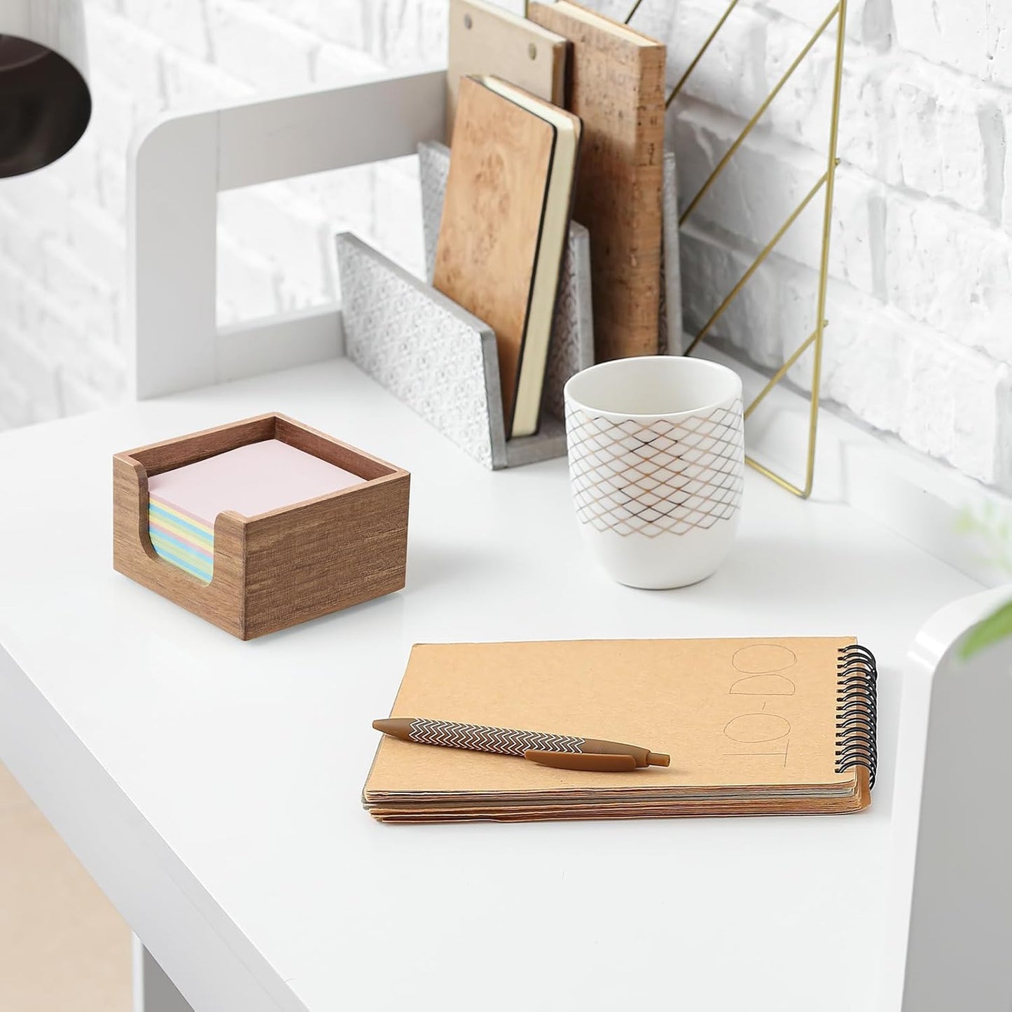 Bivvclaz Wood Sticky Note Holder, 3 x 3 Inch Post It Note Dispenser for Office Desk Accessories, Self Stick Note Pad Holder, Memo Pad Holder Dispenser Organizer for School Office Desk Supplies, Black