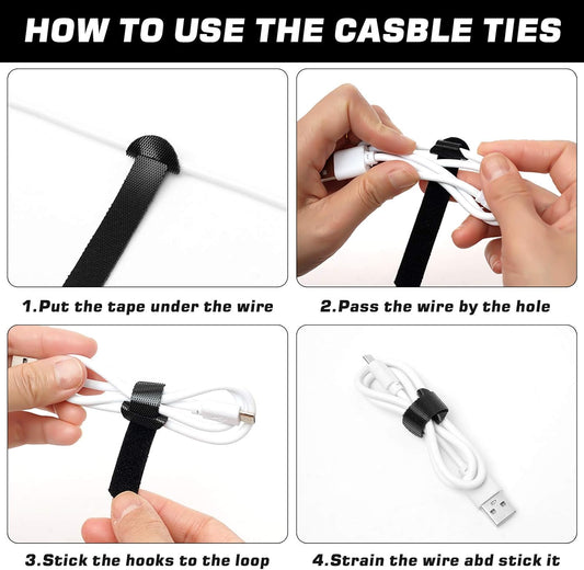 150PCS Reusable Cable Ties - 4+6+8+10inch Multi-Purpose Cable management Hook & Loop Cable Straps Wire Ties,Adjustable Fastening Cord Organizer,Cable Organizer for Home,Office and Data Centers,Black