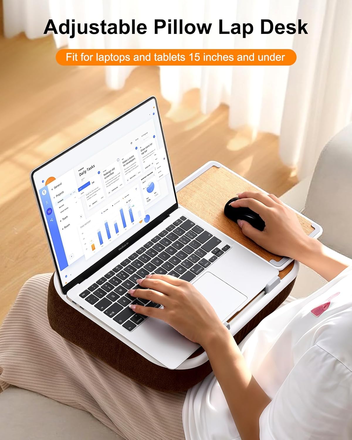 Lap Desk with Storage Cushion Washable - with Magnetic Mouse Pad, Scented Cotton Pads - Multi-Functional Lap Desk for Home Office Couch Bed -Fits Up to 15 Inch Laptop