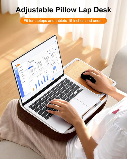 Lap Desk with Storage Cushion Washable - with Magnetic Mouse Pad, Scented Cotton Pads - Multi-Functional Lap Desk for Home Office Couch Bed -Fits Up to 15 Inch Laptop