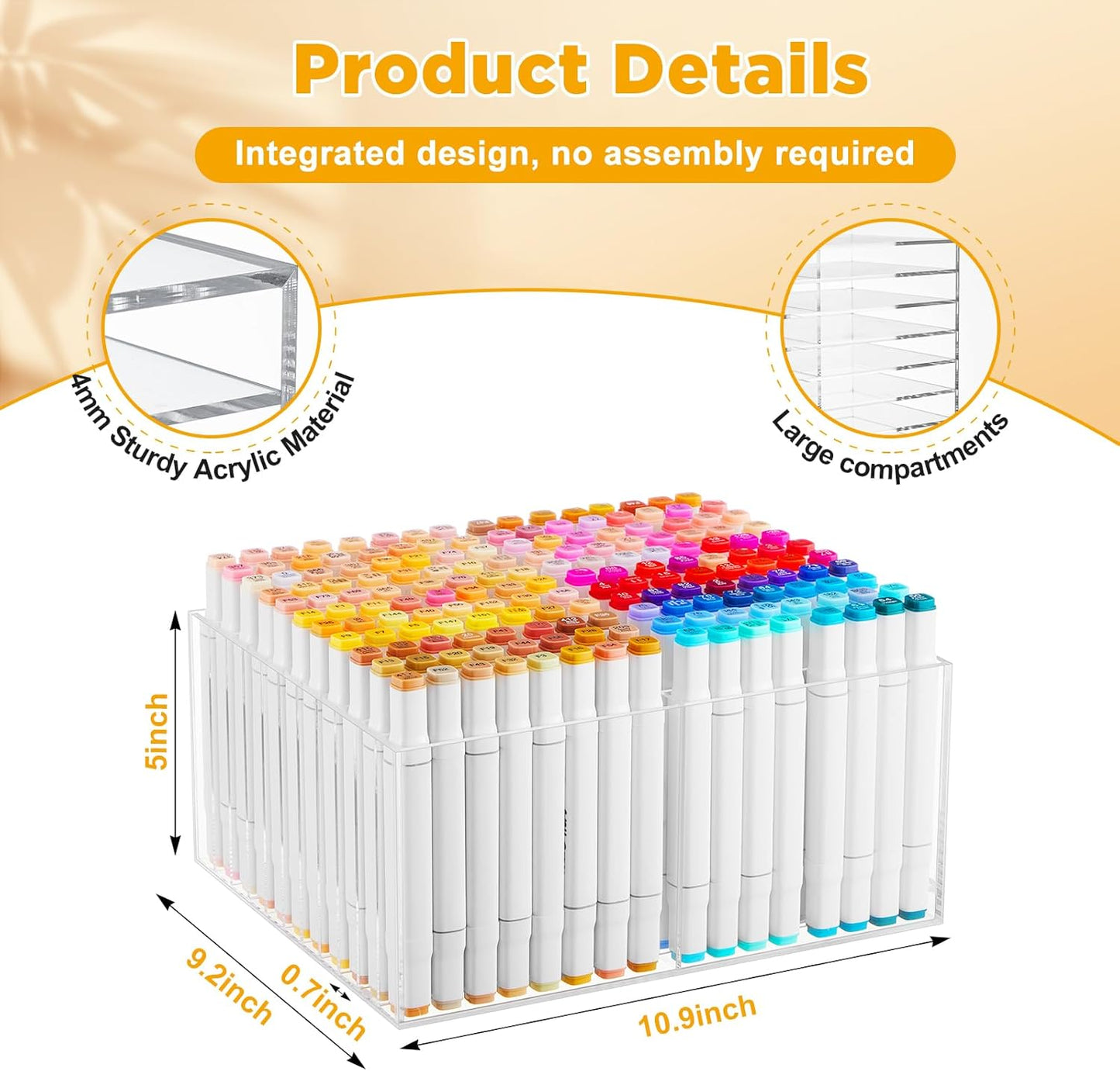 MotiMind Acrylic Marker Organizer for 189 Marker, Large Art Pencil Holder Storage Rack for Desk, Pens Art Brushes Display Stand with 27 Compartments for Desktop, Office (clear, 189 Capacity)