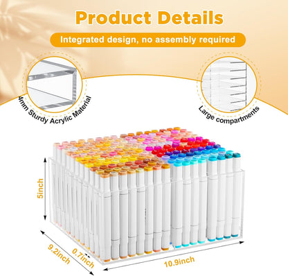 MotiMind Acrylic Marker Organizer for 189 Marker, Large Art Pencil Holder Storage Rack for Desk, Pens Art Brushes Display Stand with 27 Compartments for Desktop, Office (clear, 189 Capacity)