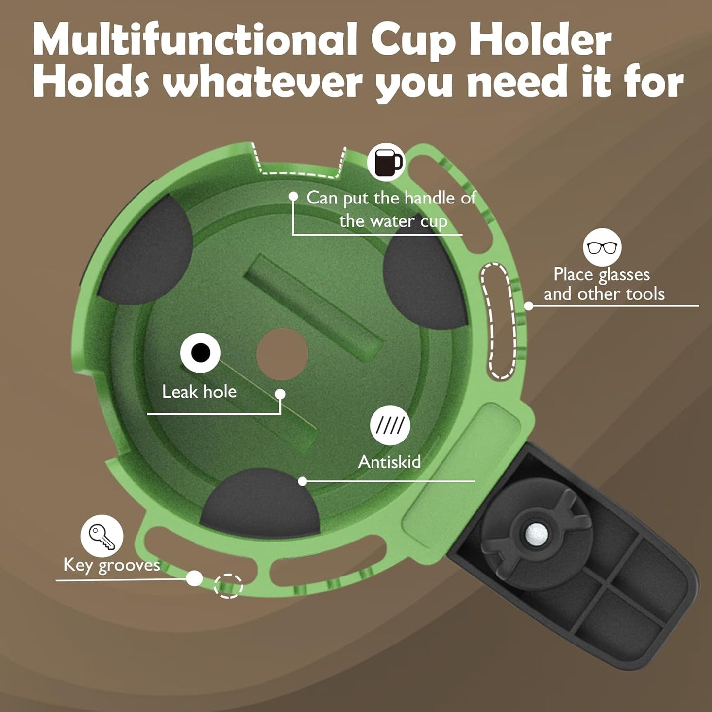 Desk Cup Holder with Headphone Hanger, Clip on Cup Holders for Desks with Spill-Proof Cup Design, Easy to Install, Enough to Hold 8-28OZ Coffee Cups, Water Bottles. (Black, Medium)
