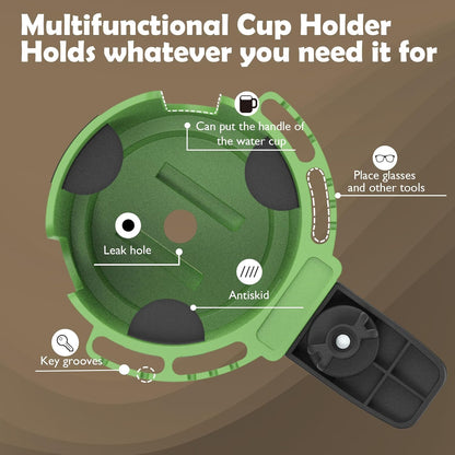 Desk Cup Holder with Headphone Hanger, Clip on Cup Holders for Desks with Spill-Proof Cup Design, Easy to Install, Enough to Hold 8-28OZ Coffee Cups, Water Bottles. (Black, Medium)