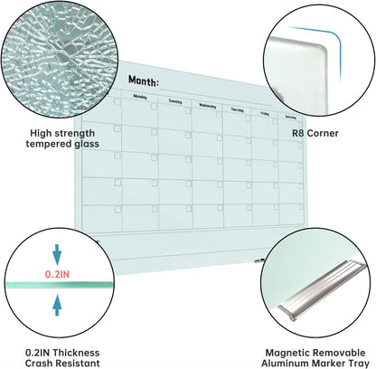 Magnetic Glass Whiteboard - Glass Dry Erase Board 48"x36" Large Frameless Board for Walls Office School and Home