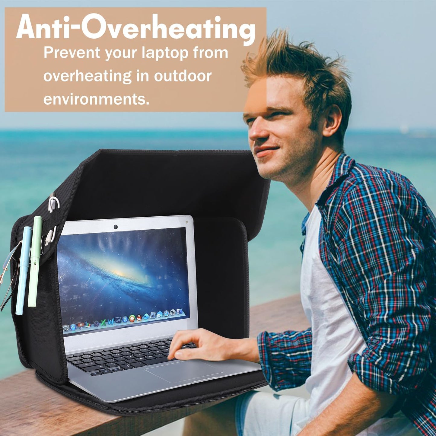 Laptop Sun Shade Laptop Sun Glare Shield Privacy Screen Hood Lightweight Laptops Sunshade Bag for Working Outside Portable Shield Cover 12-14'' (Patent Pending)