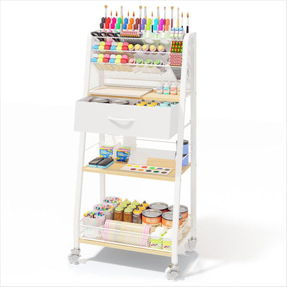 Homsorout 3 Tier Rolling Cart - Metal Utility Cart with Storage Drawer and Wheels, Versatile Art & Craft Organizer for Home, Office, or Studio - Ideal for Storing Brushes, Paints, and Supplies