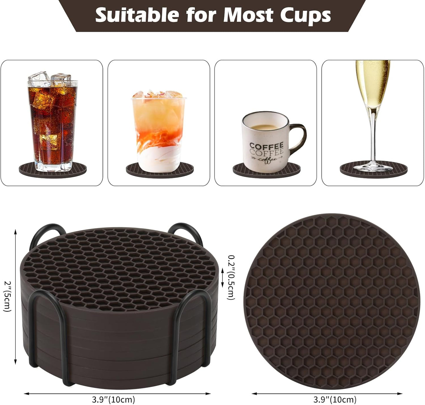 TWTLi Silicone Coasters Set of 8 with Holder,Coasters for Drinks,Beer,Coffee Coasters,Suitable for Kinds Cups,Hot or Cold,Anti-SLI,Non-Stick,Anti-Overflow Tabletop Protection and Decor (8 Pcs, Black)