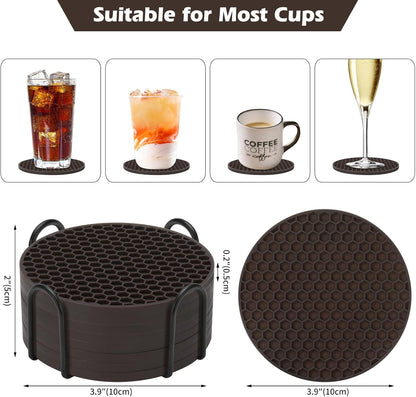 TWTLi Silicone Coasters Set of 8 with Holder,Coasters for Drinks,Beer,Coffee Coasters,Suitable for Kinds Cups,Hot or Cold,Anti-SLI,Non-Stick,Anti-Overflow Tabletop Protection and Decor (8 Pcs, Black)