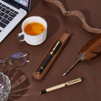 PLIGREAT Single Walnut Wood Pen Tray Wooden Desk Pencil Organizer Holder Minimalist Single Pen Rest for Office Stationery Desk Decor Retro Home Bedroom Decoration, 7.87x1.18x0.78inch