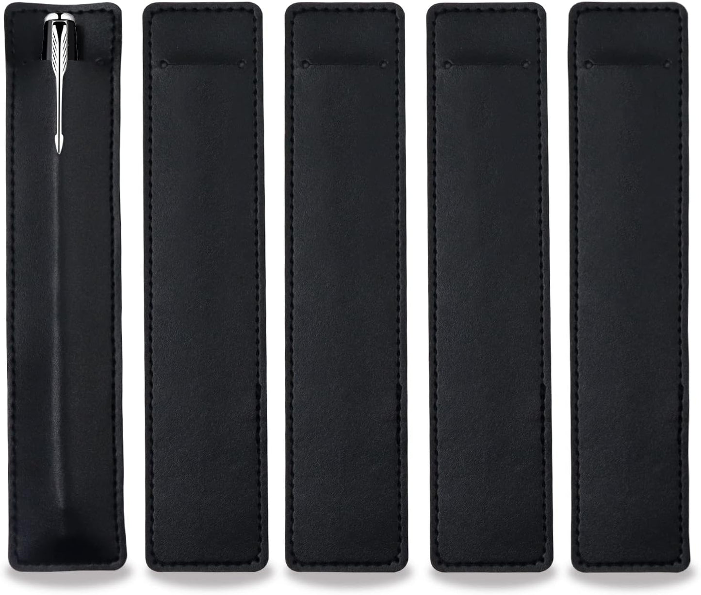 5Pcs Leather Single Fountain Pen Case, Soft Pen Sleeve Pouch for Men Women, Ballpoint Pencil Protective Cover Holder for Office, Business Gift (Black)