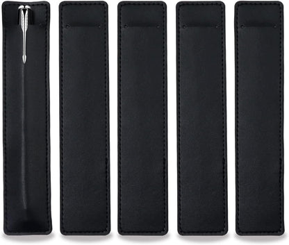 5Pcs Leather Single Fountain Pen Case, Soft Pen Sleeve Pouch for Men Women, Ballpoint Pencil Protective Cover Holder for Office, Business Gift (Black)