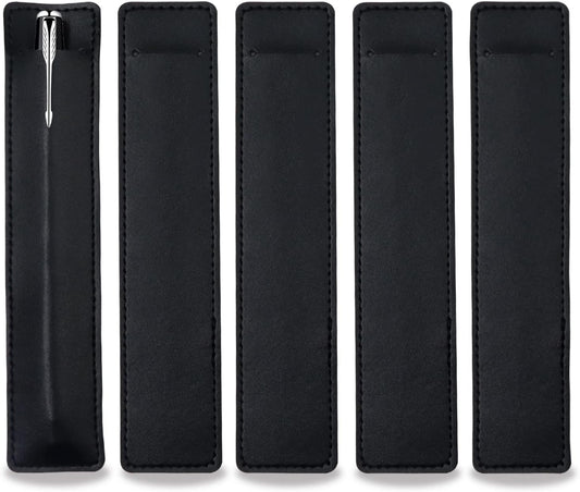 5Pcs Leather Single Fountain Pen Case, Soft Pen Sleeve Pouch for Men Women, Ballpoint Pencil Protective Cover Holder for Office, Business Gift (Black)