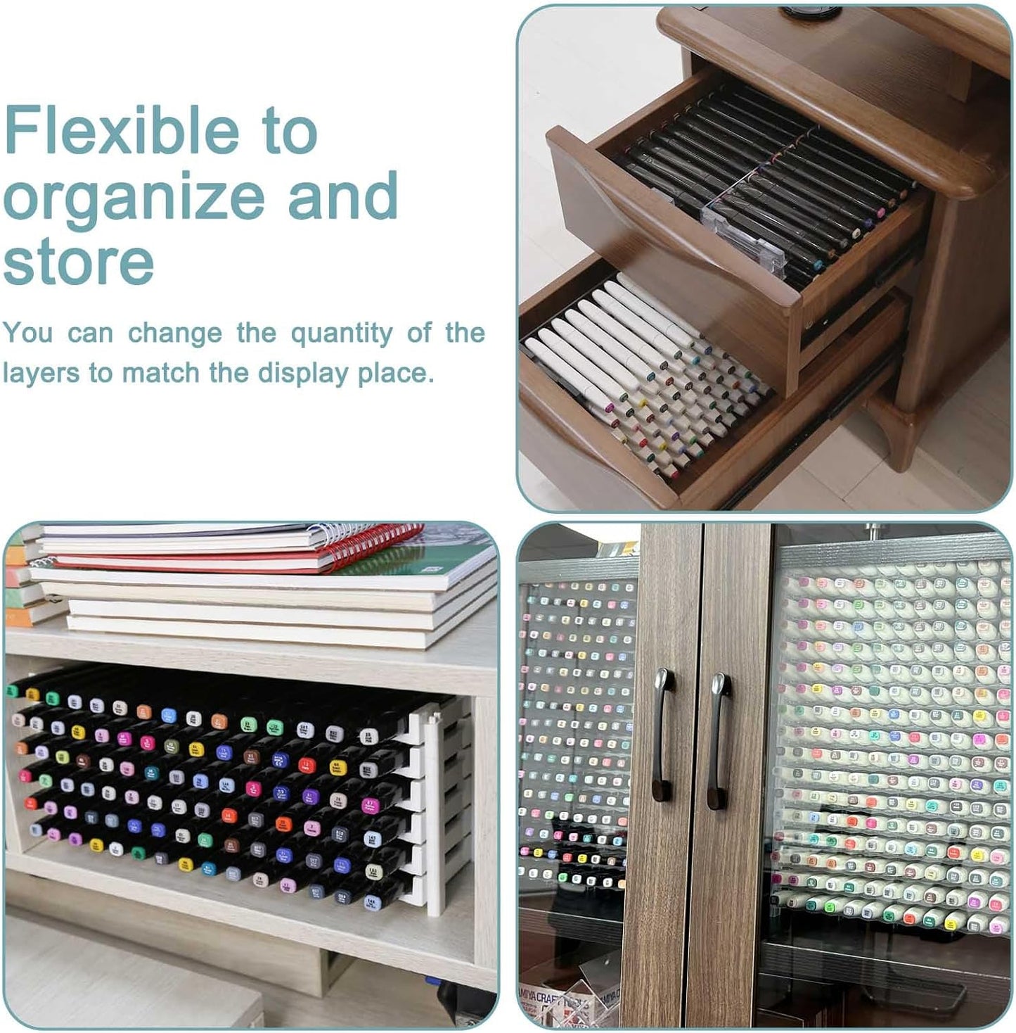 Universal 6 Layers Tray Universal Marker Storage Rack, Penholder Display for 90 Pens SN01 Pencil Organizer Holder for Desk (Clear-6 layers)