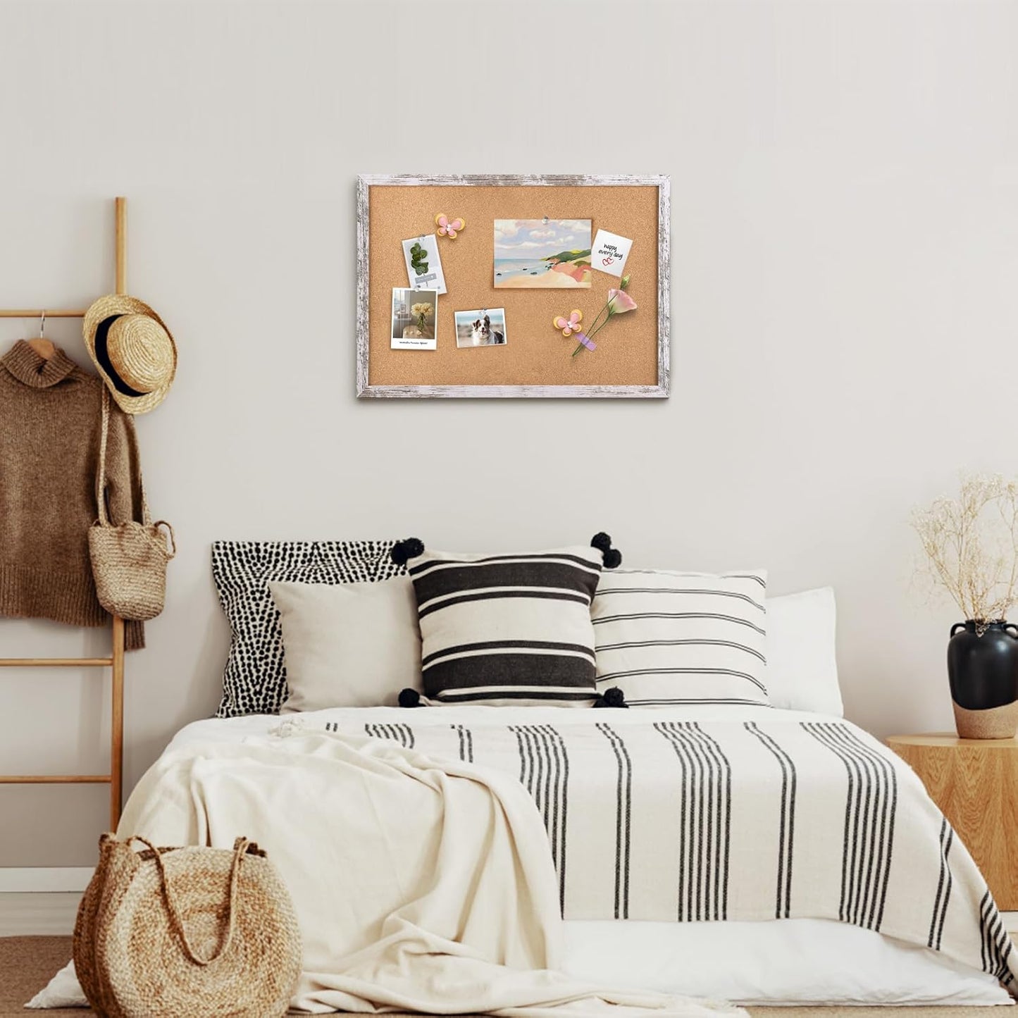 Cork Board Bulletin Board, 11.8x8.6 inches Mini Decorative Hanging Framed Cork Boards for Walls, Pin Board Vision Board for School Home Office, Bulletin Board with Wooden Frame(2230,WH,1p)
