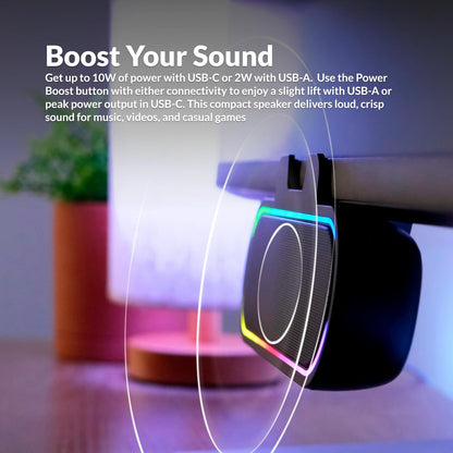Cyber Acoustics USB Speaker Bar with LED Lights (CA-2890GX) – USB Powered Speaker Bar for PC and Mac, Dynamic LED Lights Sync to Music, Clamps to Monitors up to 1.5 Inches, Great for Music and Gaming