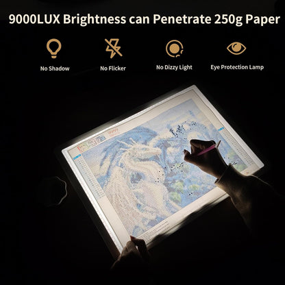 YINGWOND Rechargeable A4 Light Box for Tracing,Ultra-Thin 9000LUX Super Bright Wireless Light Pad with Adjustable Brightness Color,13.9x10 in Light Board for Diamond Painting Drawing Sketching