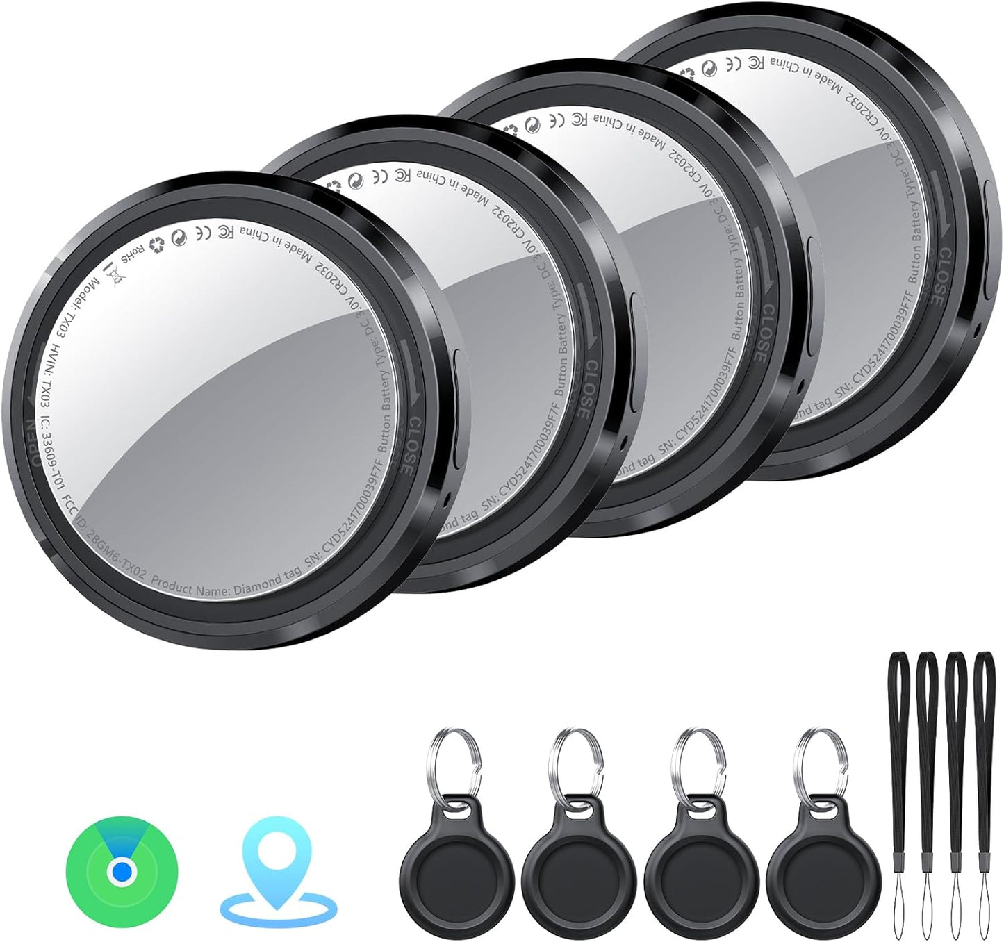 New Tracker Tag-1 Pack (Black), QCOQ Bluetooth 5.3 Tracker Tag Work with Apple Find My (iOS Only), Smart Tag with Protective Case/Keychain/Lanyard, Item Finder for Key/Wallet/Bag, Replaceable Battery