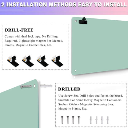 2Pack Black Magnetic Board,17.5" x 11.4" Magnet Bulletin Board to Display Magnetic Notes, Poetry, Photos, Suitable for Wall, Refrigerator, Cabinet etc, Come with 8 Pcs Dual Lock Tape and Screws