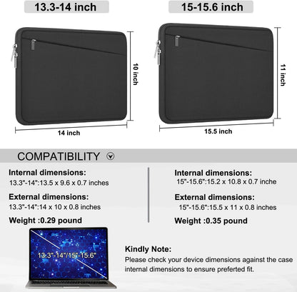 Laptop Sleeve 15.6 inch, Durable Computer Carrying Bag Protective Case Briefcase Handbag with Front Pocket, Slim Laptop Cover for 15-16 Inch HP, Dell, Lenovo, Asus, Notebook, Black