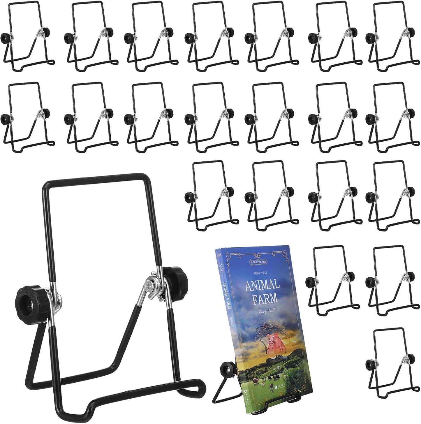 24 Pack Metal Book Stand, 5.51" x 3.74" Foldable Adjustable Display Easel Holder for Plates Pictures Photos Cookbooks and Tablets, Black