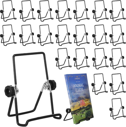 24 Pack Metal Book Stand, 5.51" x 3.74" Foldable Adjustable Display Easel Holder for Plates Pictures Photos Cookbooks and Tablets, Black