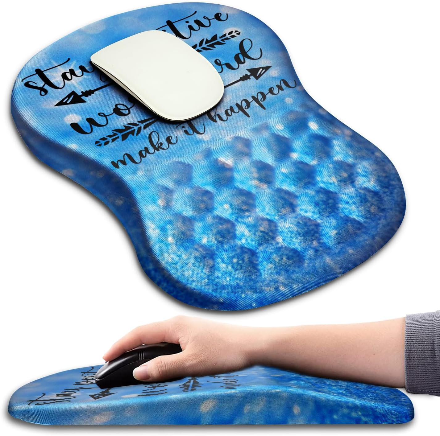 Hokafenle Ergonomic Mouse Pad Wrist Support with Massage Design, Wrist Rest Pain Relief Mousepad with Memory Foam&Non-Slip PU Base, Mouse Pads for Wireless Mouse & Desk (12x8 inch,Black)