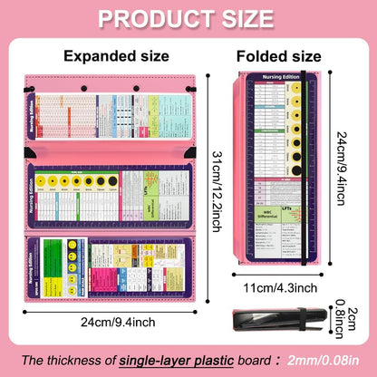 Vuzvuv Nursing Foldable Plastic Clipboard 3 Layers with Medical Edition Cheat Sheets, Pink Pocket Foldable Nurse Clip Boards Notepad for Students,Doctors and Medical Staff