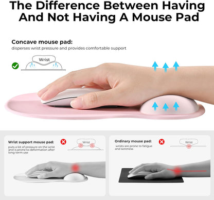 EooCoo Ergonomic Mouse Pad with Gel Wrist Rest Support, Middle Concave Design for Natural Wrist Alignment, Non-Slip Base Mousepad for Laptop, Computer, Office Desk Accessories, Carpal Tunnel Syndrome