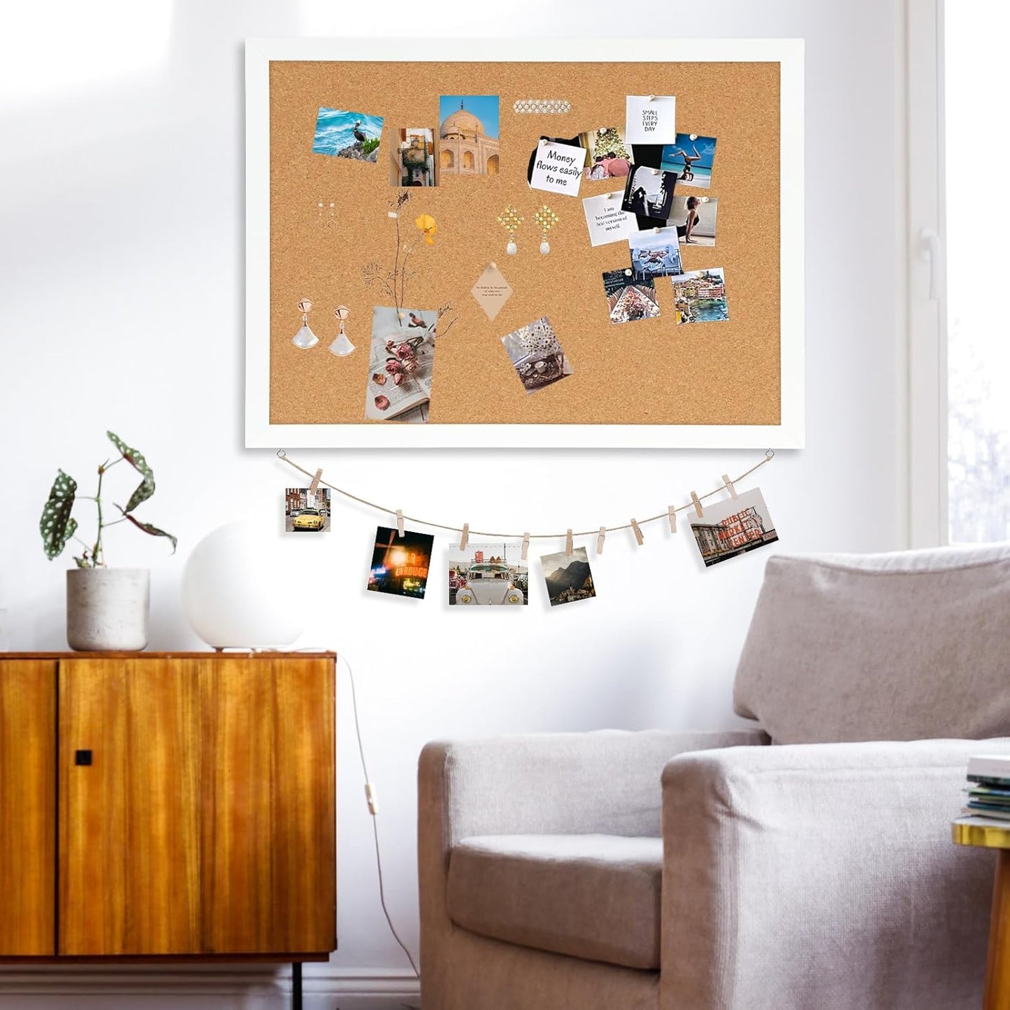 DOLLAR BOSS Bulletin Boards with Linen 1-Pack 16''X 12'' Double-Sided Cork Board for Walls Wood Framed Bulletin Boards, Small Pin Board for Home Kitchen Office Decorative Hanging 10 Pushpins